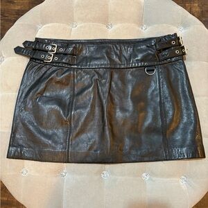 Zara Black Faux Leather Mini Skirt with Double Buckle Waist